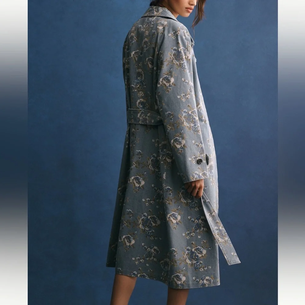 NWT - Avec Les Filles Printed Denim Trench Coat - Picture 3 of 4